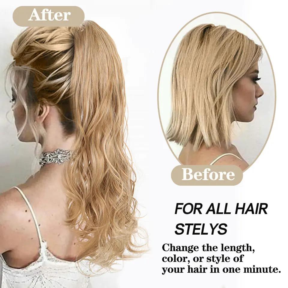 LUPU Synthetic 22Inch Long Wave Claw Ponytail Clip in Hair Extensions with Hair Tie Natural Fake False Hairpieces for Women