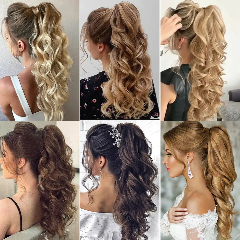 LUPU Synthetic 22Inch Long Wave Claw Ponytail Clip in Hair Extensions with Hair Tie Natural Fake False Hairpieces for Women