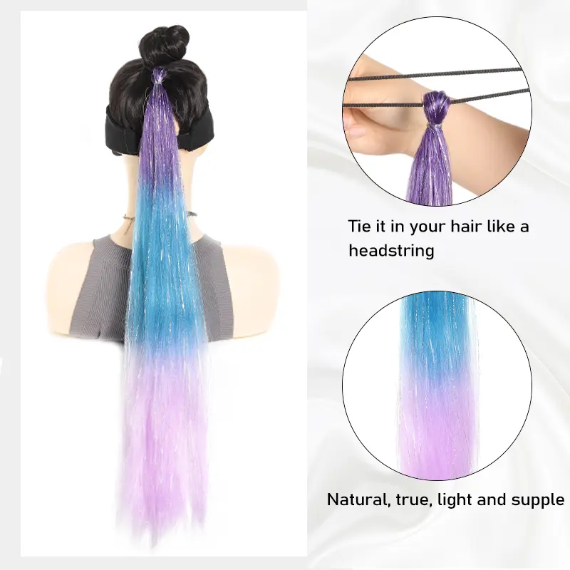 26 Inch Synthetic Gradient Straight Ponytail Elastic Band Braided Hair For Women's Daily Christmas And Role Playing Party Use