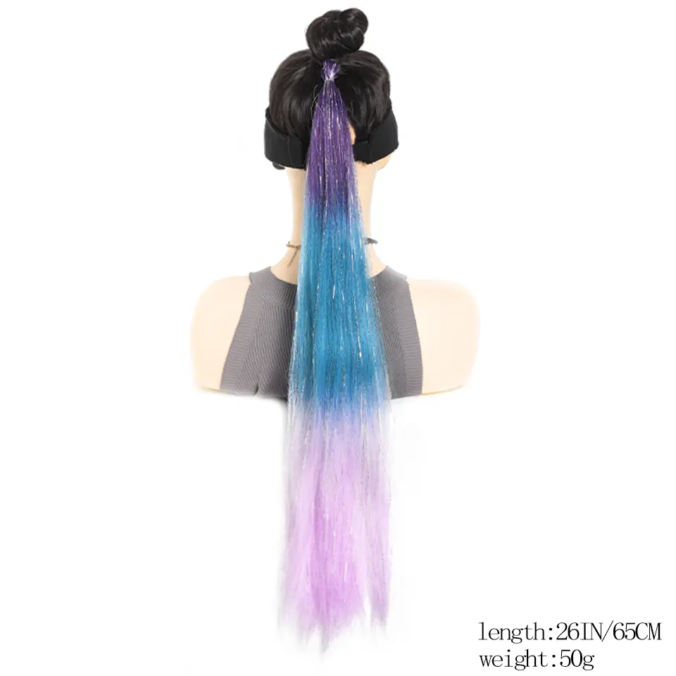 26 Inch Synthetic Gradient Straight Ponytail Elastic Band Braided Hair For Women's Daily Christmas And Role Playing Party Use
