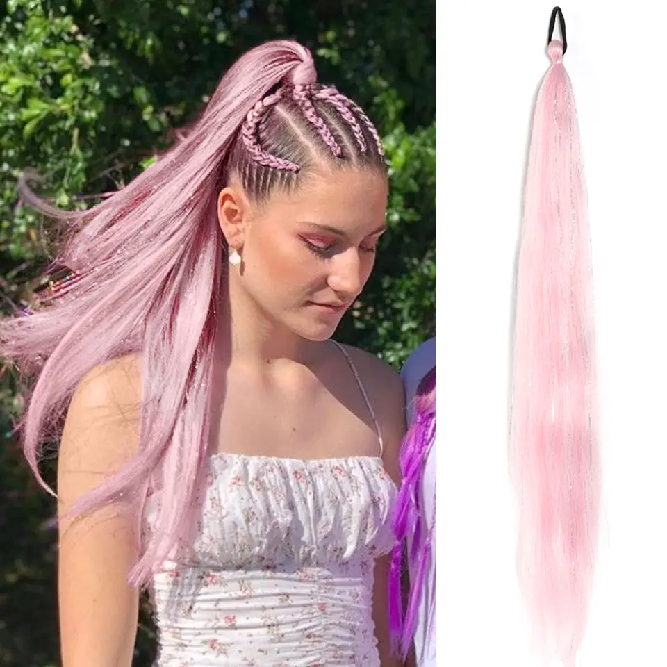 26 Inch Synthetic Gradient Straight Ponytail Elastic Band Braided Hair For Women's Daily Christmas And Role Playing Party Use