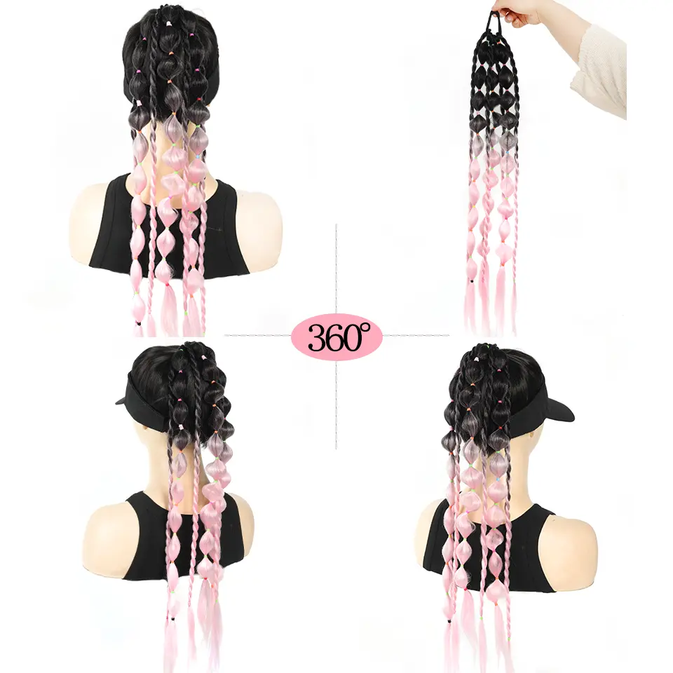 Colorful Bubble Ponytail Braid Synthetic 24 Inch Long Handmade Hairpiece Extensions Puff Ponytail False Hair For Daily Party
