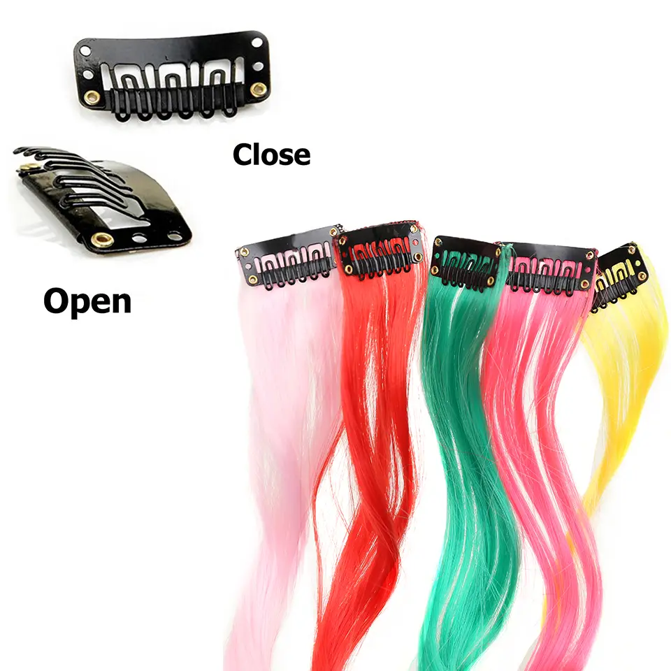LUPU Synthetic Hair Extensions With One Clip Heat Resistant Rainbow Hair Piece For Kid Women Long Curly Wavy Style Colorful Hair