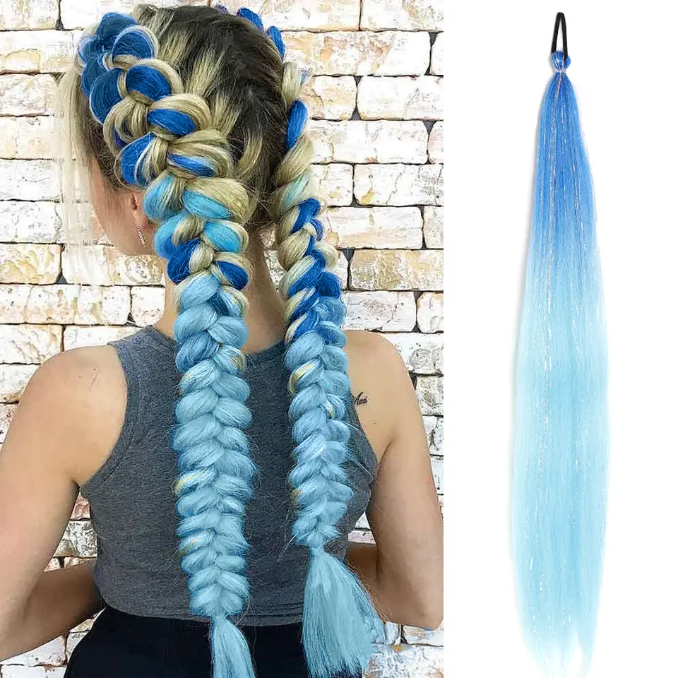 26 Inch Synthetic Gradient Straight Ponytail Elastic Band Braided Hair For Women's Daily Christmas And Role Playing Party Use