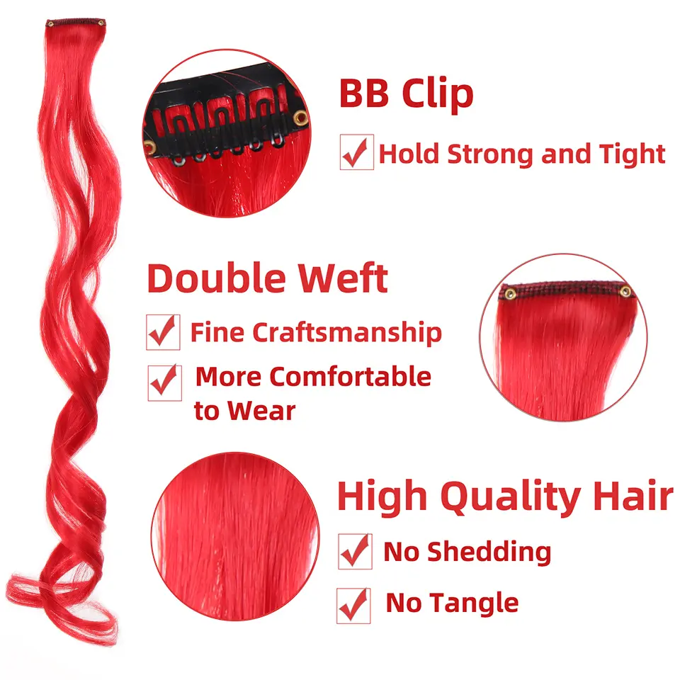 LUPU Synthetic Hair Extensions With One Clip Heat Resistant Rainbow Hair Piece For Kid Women Long Curly Wavy Style Colorful Hair