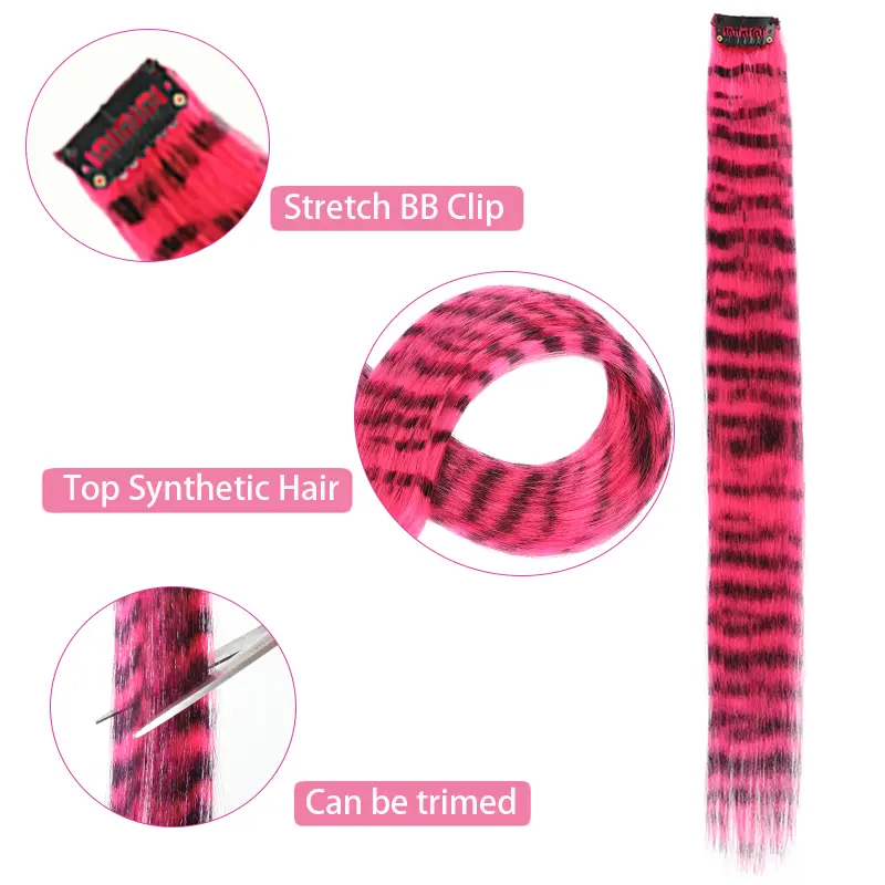 Synthetic Hair Extension 18 Inch Colorful Clip-In Hair Extensions Leopard Print Hairpiece For Women Girls Party Daily Use