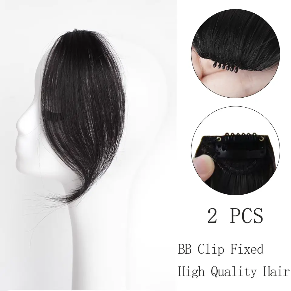 Elegant 2pcs Clip-In Hair Bangs Set for Women - Straight Synthetic Fringe with Middle Part, Versatile for All Hair Types