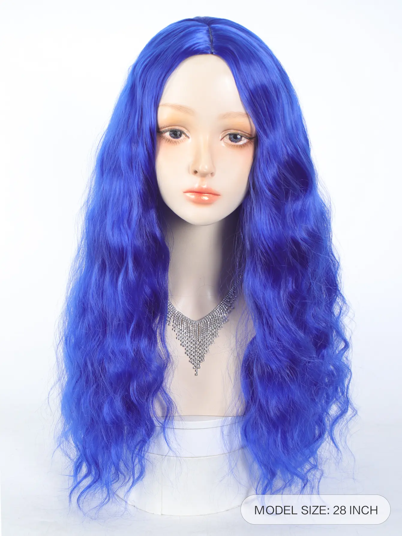 28 Inch Synthetic Wave Wig Blue Wigs Long Curly Heat Resistant For Daily Party , Halloween, Christmas, Parties, Etc