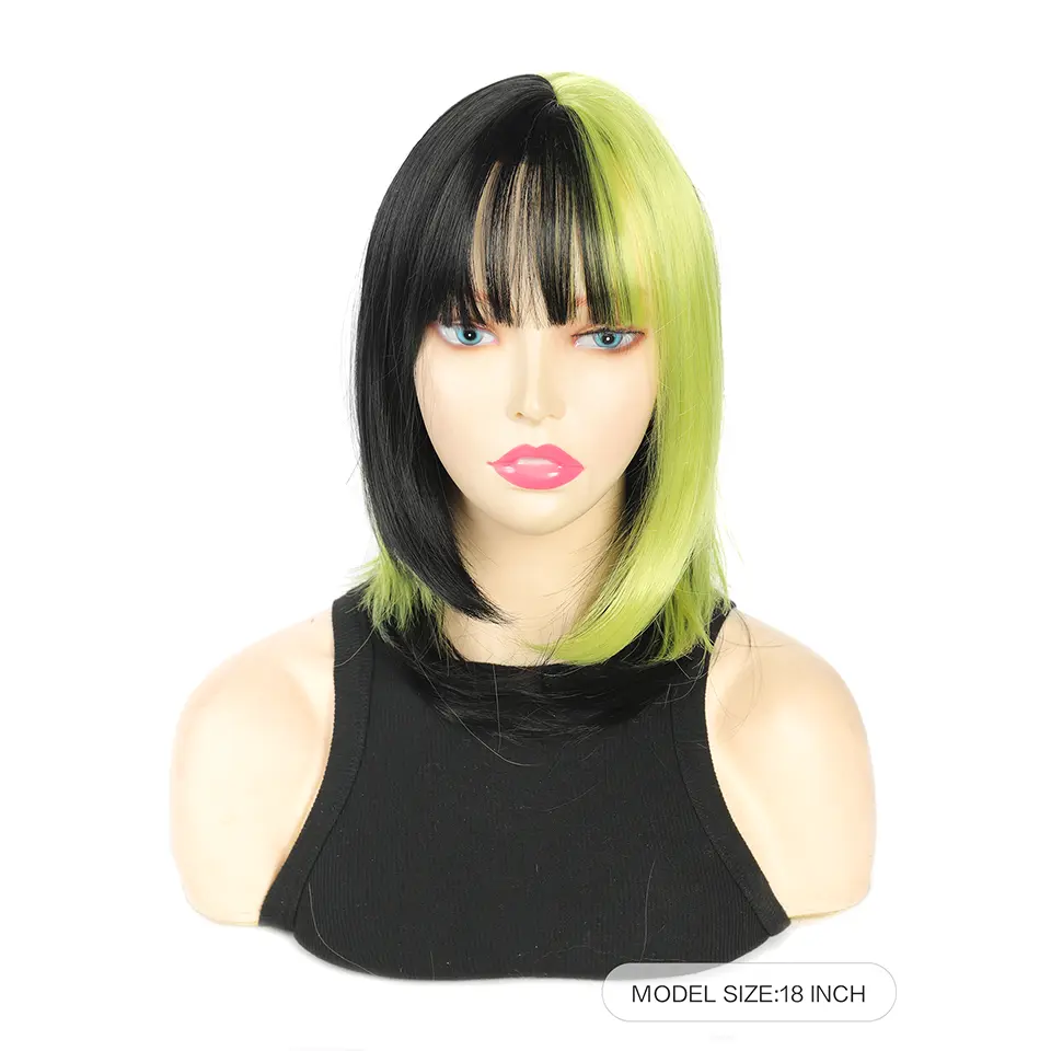 18 Inch Synthetic Heat-Resistant Two-Tone Wig With Bangs For Women Christmas Decor Y2K Daily Cosplay Party Use