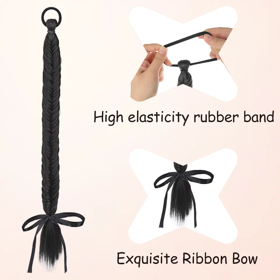 LUPU 18 Inch Synthetic wig braid ponytail ribbon playful fishbone braid With Elastic Comfort Band For Women
