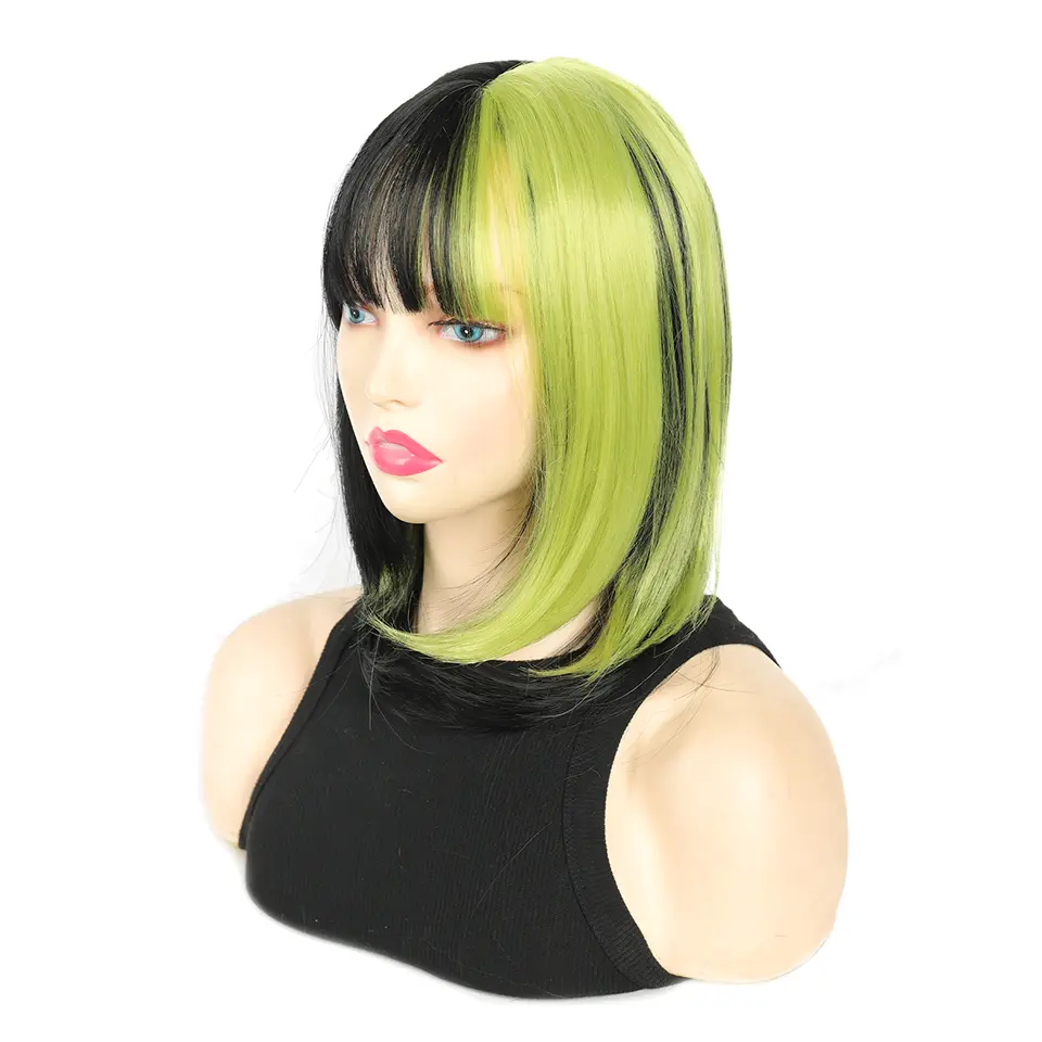 18 Inch Synthetic Heat-Resistant Two-Tone Wig With Bangs For Women Christmas Decor Y2K Daily Cosplay Party Use