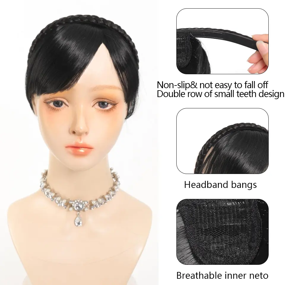LUPU Elegant Synthetic Braided Headband with Bangs Trendy Hair Extension Accessory, For Women Daily Party Gift