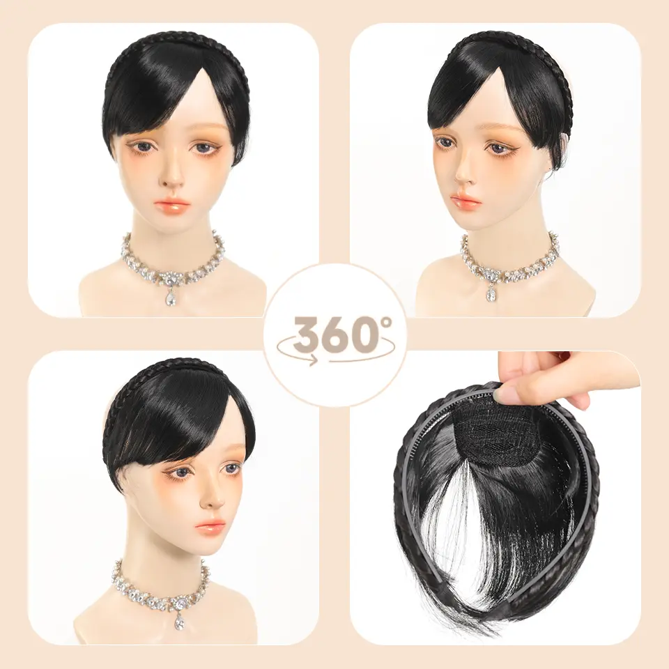 LUPU Elegant Synthetic Braided Headband with Bangs Trendy Hair Extension Accessory, For Women Daily Party Gift
