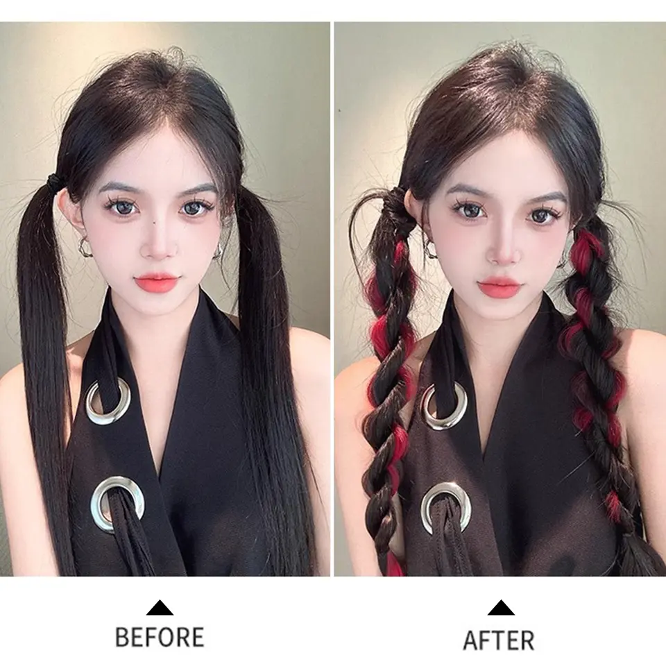 LUPU Colorful Highlight Curly Ponytail Synthetic Wig Rubber Band Style Curly Ponytail Wig Suitable for Women's Festival Wear