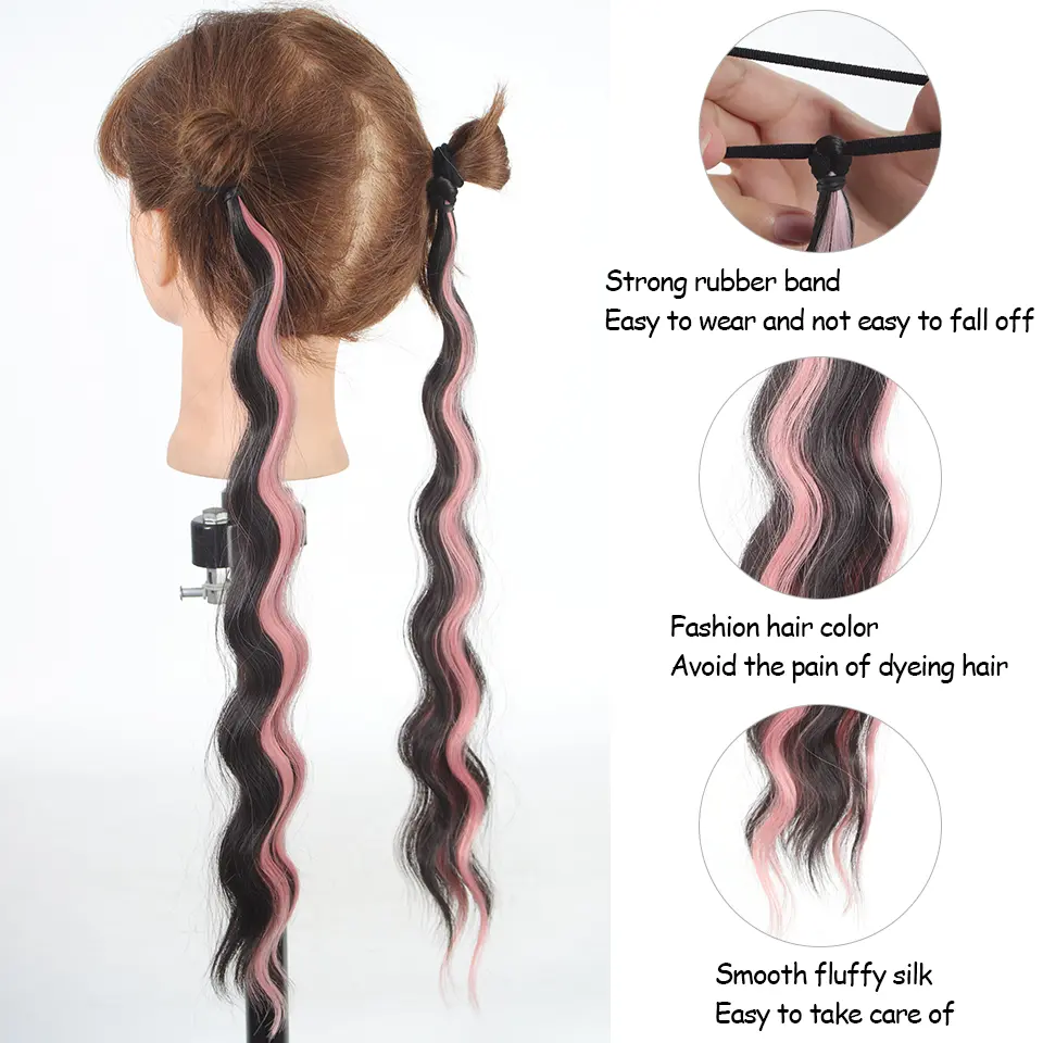 LUPU Colorful Highlight Curly Ponytail Synthetic Wig Rubber Band Style Curly Ponytail Wig Suitable for Women's Festival Wear