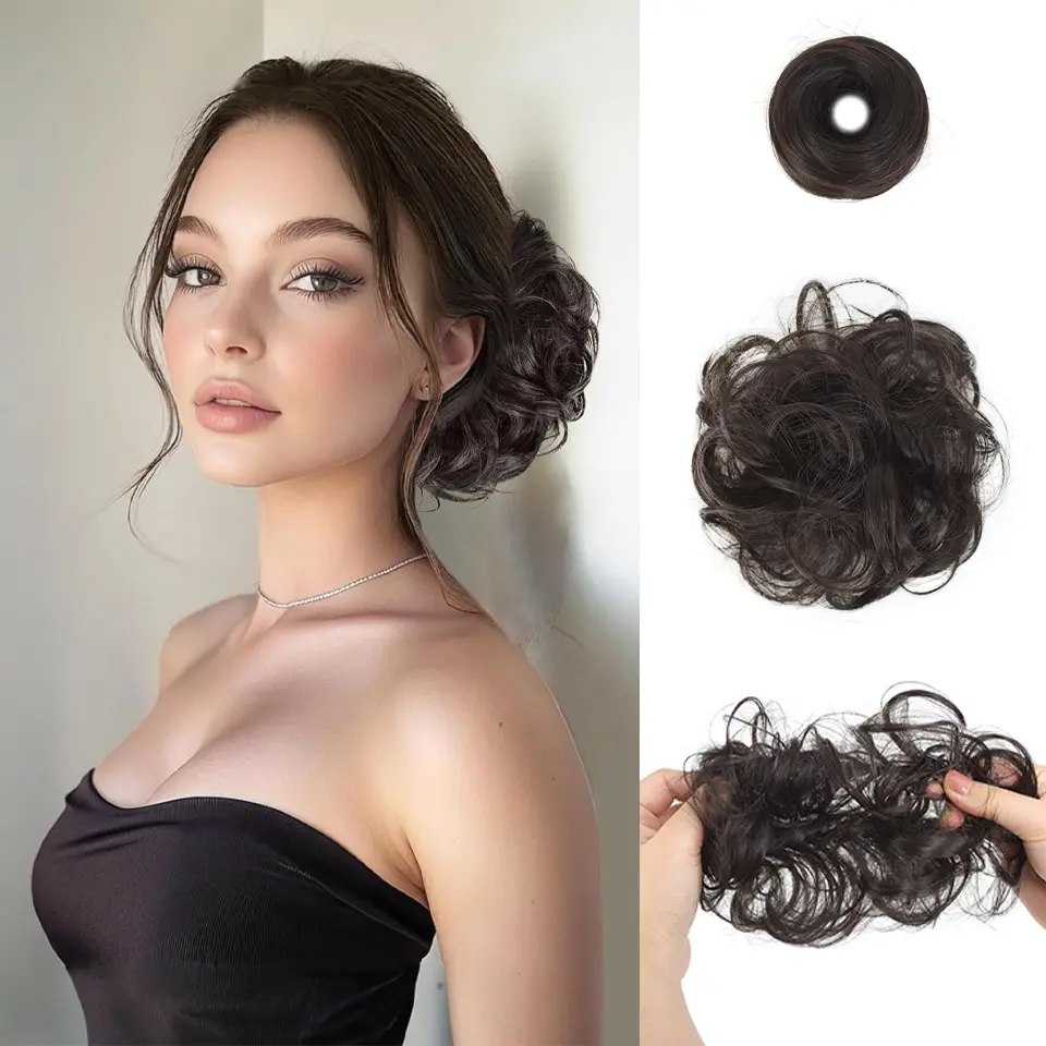 LUPU Messy Bun Hairpiece Wavy Curly Messy Hair Bun Extensions with Elastic Band 1pc Versatile Synthetic Hair Chignon for Women