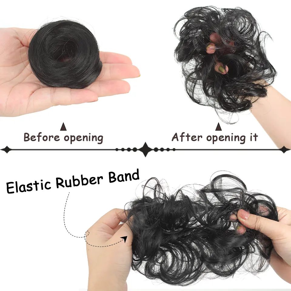 LUPU Messy Bun Hairpiece Wavy Curly Messy Hair Bun Extensions with Elastic Band 1pc Versatile Synthetic Hair Chignon for Women