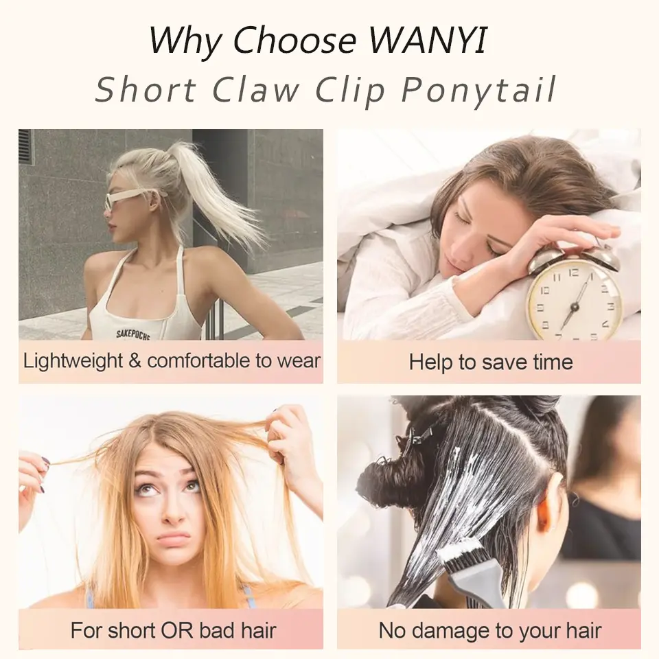 Yaki Synthetic Straight Claw Clip Ponytail Extension for Women, 12 Inch, Easy to Wear, Fluffy Black Ponytail Accessory