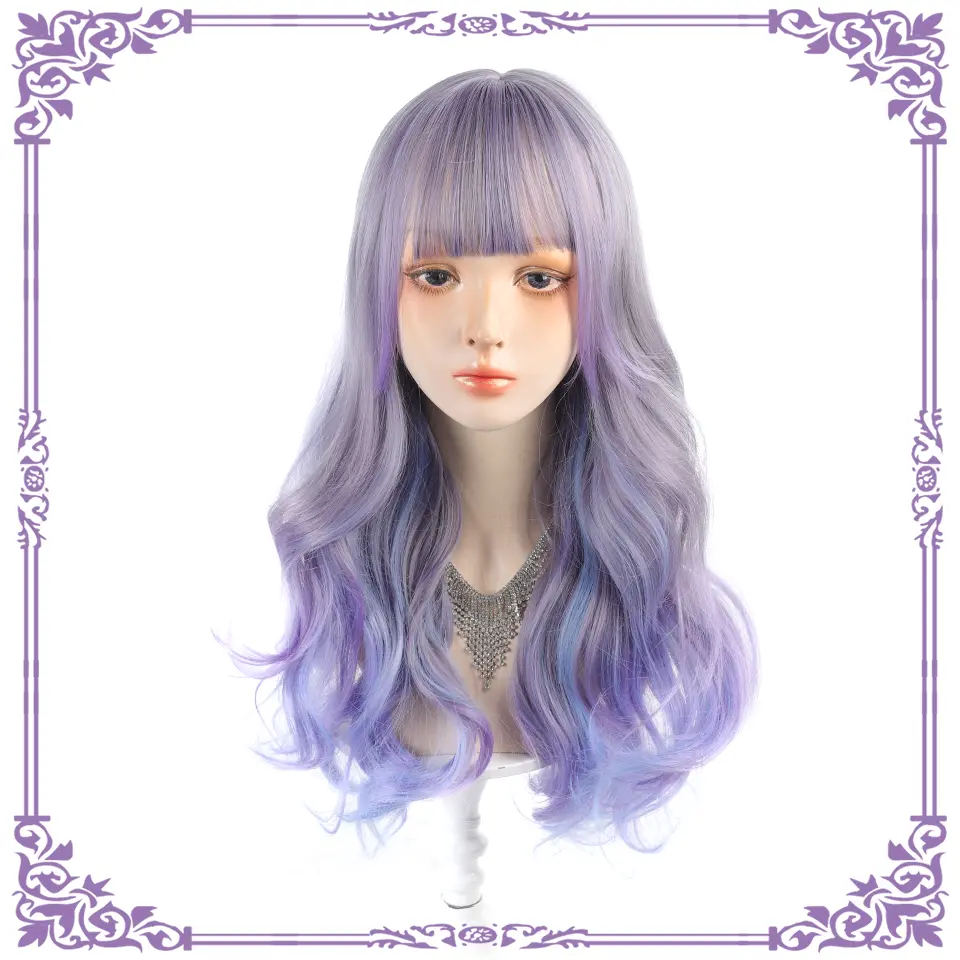 1 Piece Synthetic Heat-Resistant Long Wave In Multi Color Wigs, With Bangs, 24 Inches Long, Perfect for Parties, and Daily Use