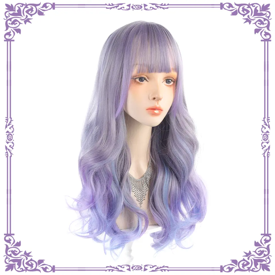 1 Piece Synthetic Heat-Resistant Long Wave In Multi Color Wigs, With Bangs, 24 Inches Long, Perfect for Parties, and Daily Use