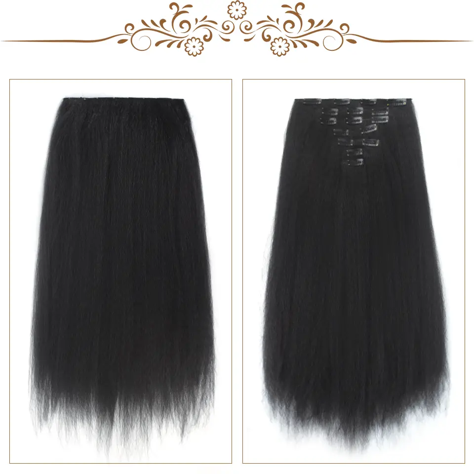 LUPU 7 PCS Synthetic Clip in Hair Extensions YAKI Straight Extensions for Black Women Long Layered Hair Extensions for Daily Use