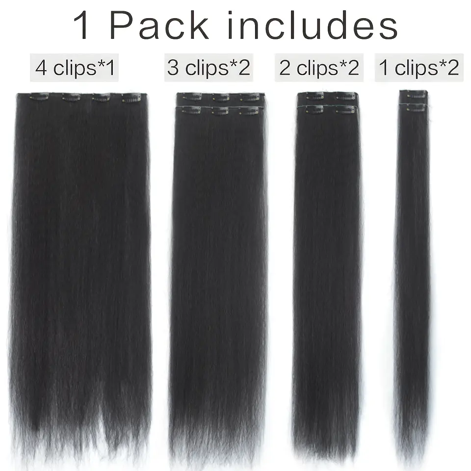 LUPU 7 PCS Synthetic Clip in Hair Extensions YAKI Straight Extensions for Black Women Long Layered Hair Extensions for Daily Use