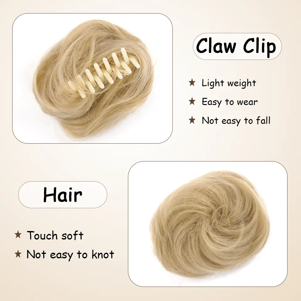 LUPU Women's Hair Buns Synthetic Curly Chignon Ombre Claw Hair Messy Buns Updo claw Clip In Hairpiece For Women