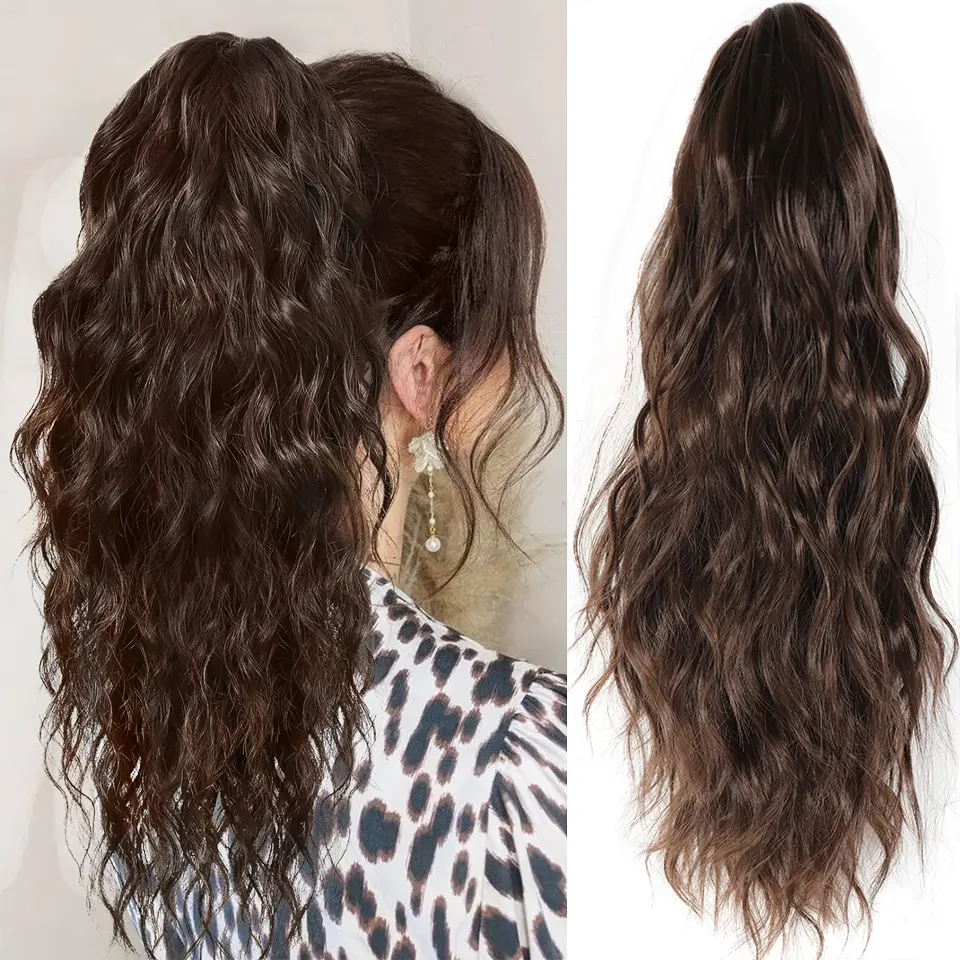 Synthetic Claw Clip Ponytail Hair Extension, 14 Inch Long Curly Wavy Ponytail Extension Hair For Women Pony Tail Hair Hairpiece