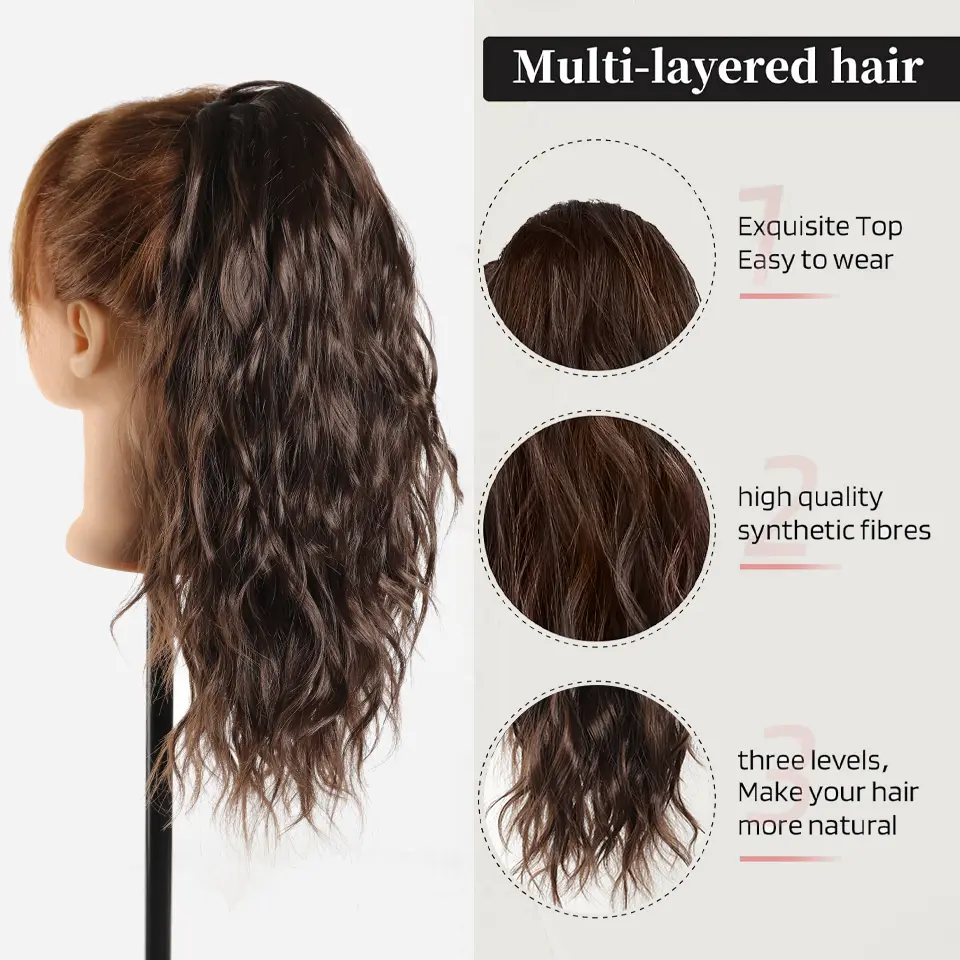 Synthetic Claw Clip Ponytail Hair Extension, 14 Inch Long Curly Wavy Ponytail Extension Hair For Women Pony Tail Hair Hairpiece
