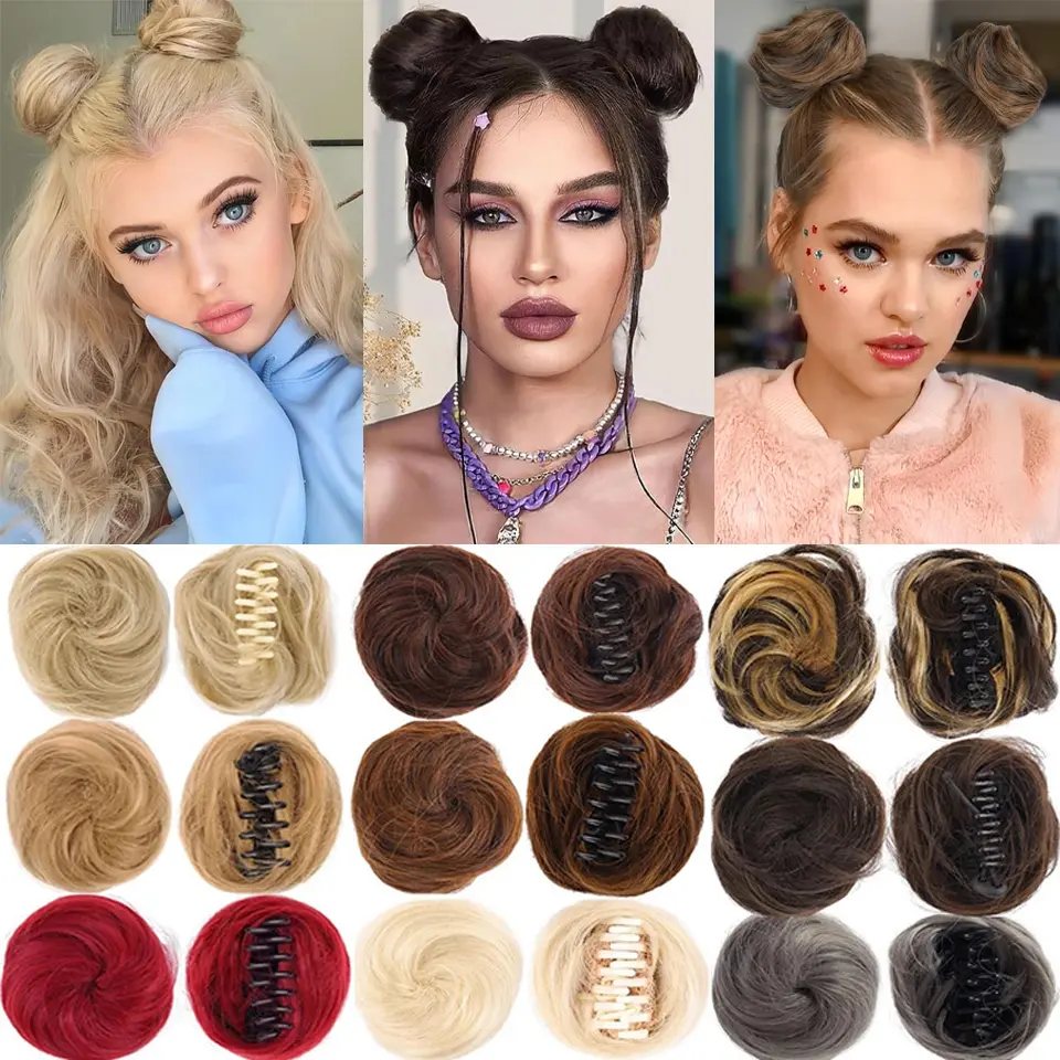 LUPU Women's Hair Buns Synthetic Curly Chignon Ombre Claw Hair Messy Buns Updo claw Clip In Hairpiece For Women