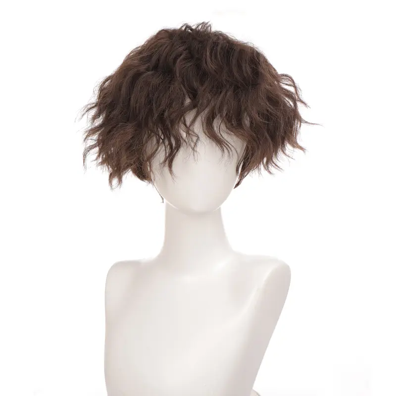 LUPU Synthetic Short Curly Boy Hair Wig Black Brown Natural Fake False Hair For Men Handsome Christmas Halloween Heat Resistant