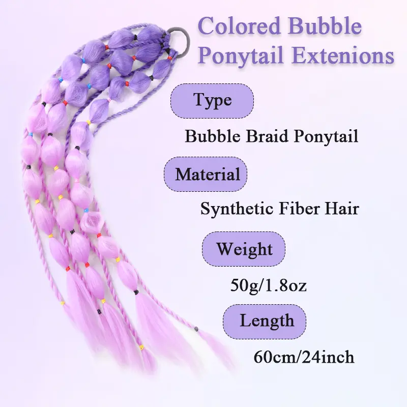 LUPU Synthetic Bubble Ponytail Colored Hair Extensions for Kids Women Festival Rave Ombre Crazy Hair Day Accessories Girls