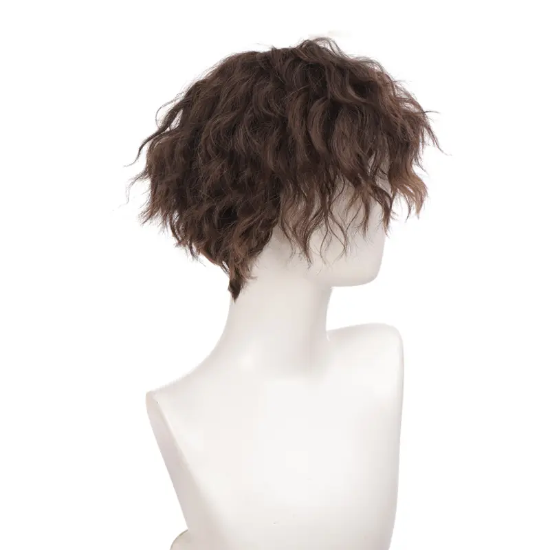 LUPU Synthetic Short Curly Boy Hair Wig Black Brown Natural Fake False Hair For Men Handsome Christmas Halloween Heat Resistant