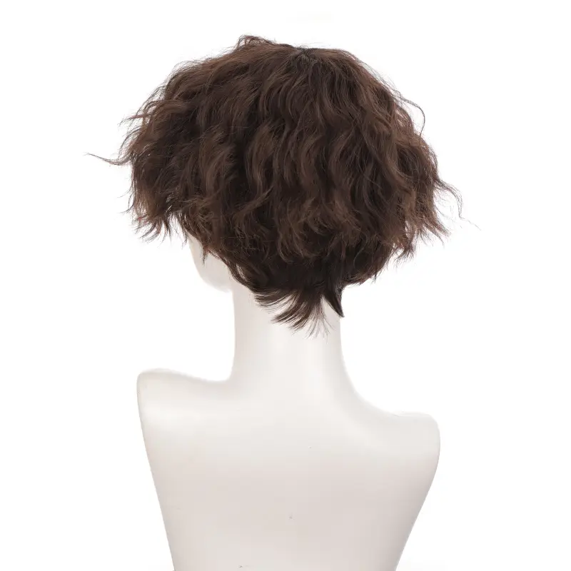 LUPU Synthetic Short Curly Boy Hair Wig Black Brown Natural Fake False Hair For Men Handsome Christmas Halloween Heat Resistant