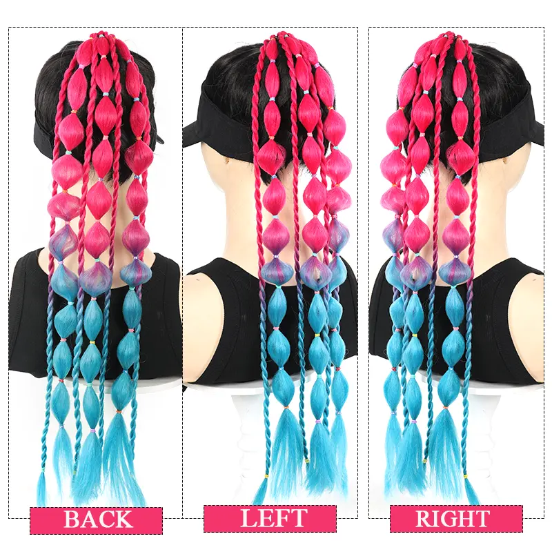LUPU Synthetic Bubble Ponytail Colored Hair Extensions for Kids Women Festival Rave Ombre Crazy Hair Day Accessories Girls