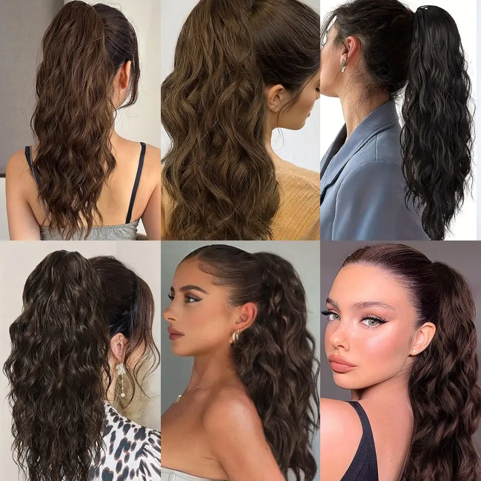 Synthetic Claw Clip Ponytail Hair Extension, 14 Inch Long Curly Wavy Ponytail Extension Hair For Women Pony Tail Hair Hairpiece