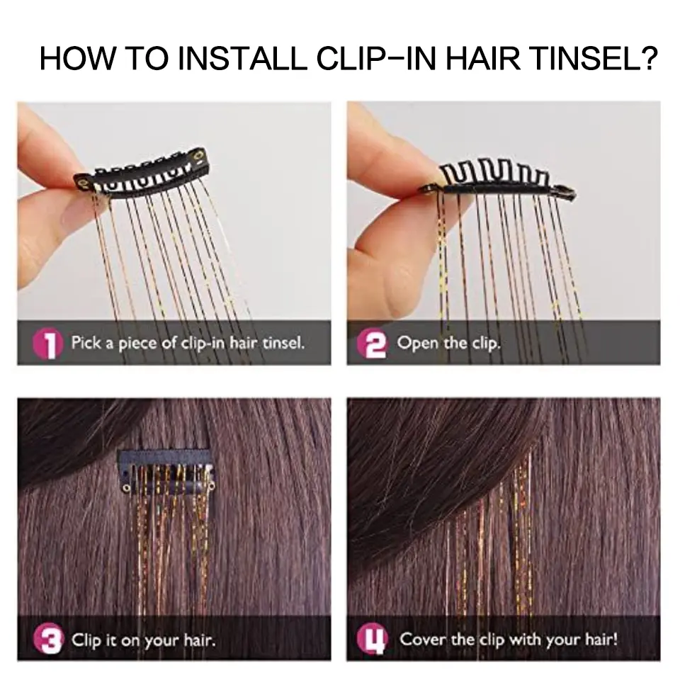 12pcs, 20 Inch Synthetic Shiny Hair Clip Hair Extensions, Suitable For Music Festival, Party, Christmas Day Hair Accessories