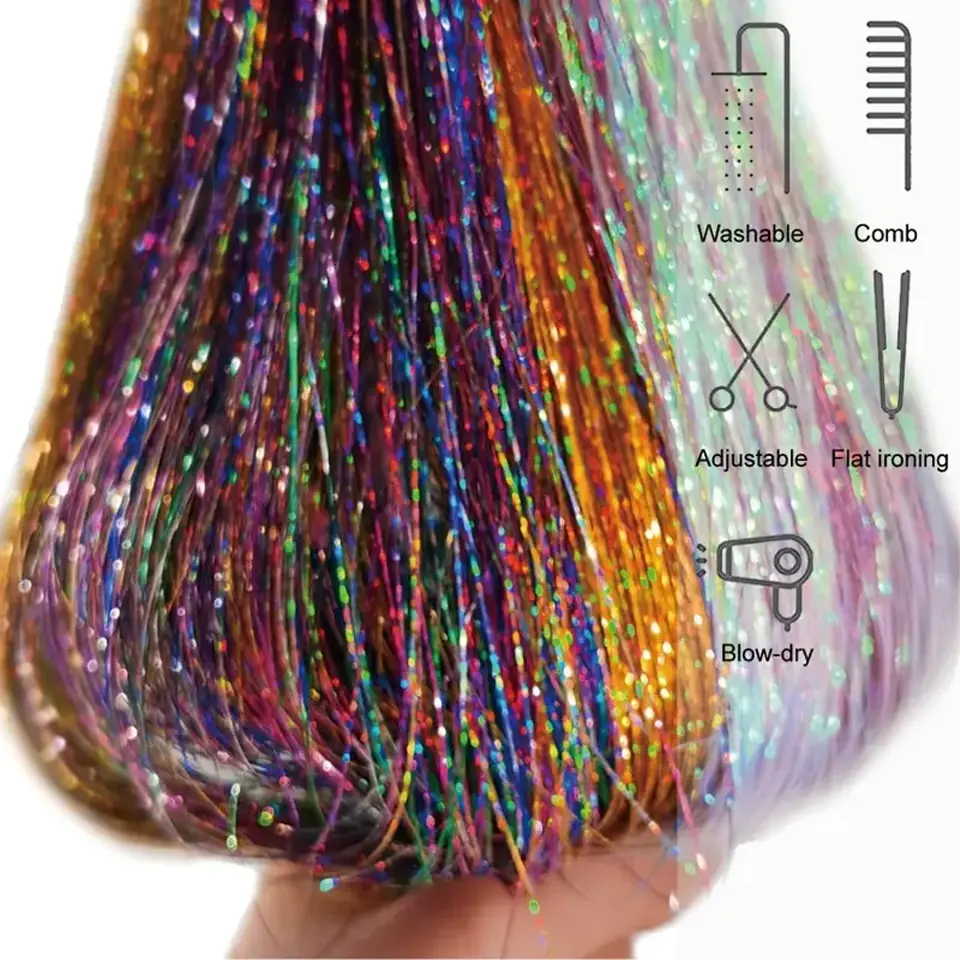 12pcs, 20 Inch Synthetic Shiny Hair Clip Hair Extensions, Suitable For Music Festival, Party, Christmas Day Hair Accessories