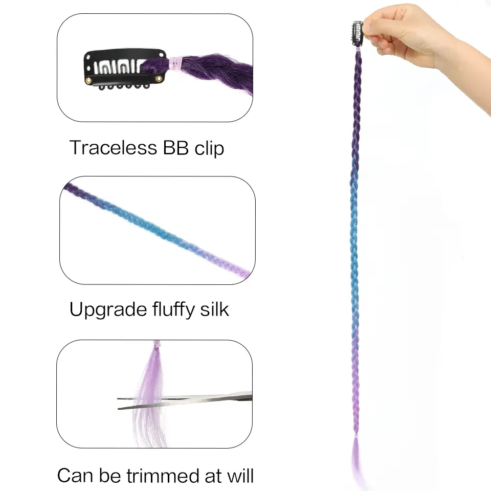 24 Inch Synthetic Y2K Heat Resistant Fiber Braiding Ponytails Hair BB Clips Hair Accessories Daily Party Halloween For Women