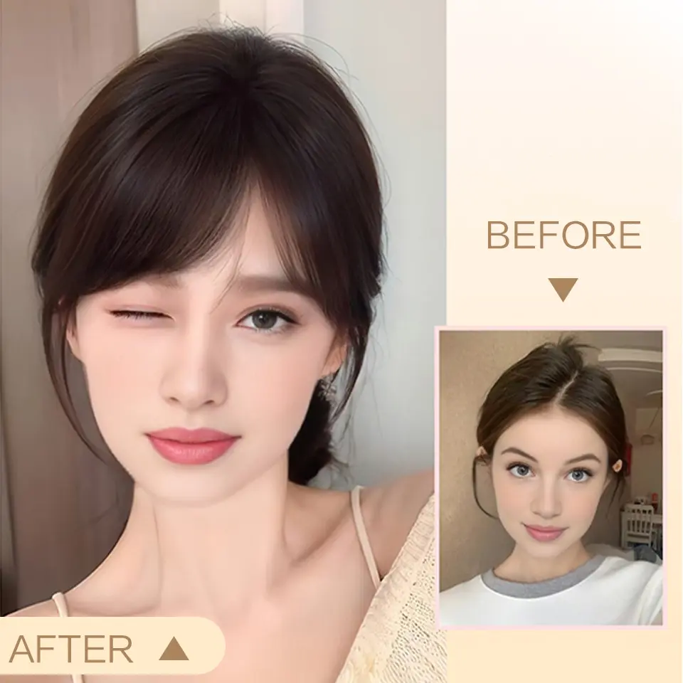 LUPU Synthetic Bangs Wig Millennium Hairpin Oblique Bangs Natural Forehead Fake Bangs Seamless Thin Head Wig Piece