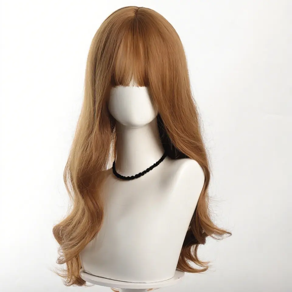 LUPU 24 Inch Synthetic Wavy Wig with Bangs for Women - Heat Resistant Synthetic Fiber, Ideal for Christmas & Party Celebrations