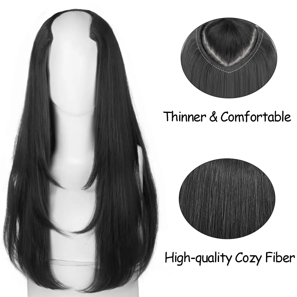 LUPU V-Shaped Long Layered Hair Extensions for Women - Deep Wave Synthetic Wig, Fluffy Top Increase Volume Hair Pad
