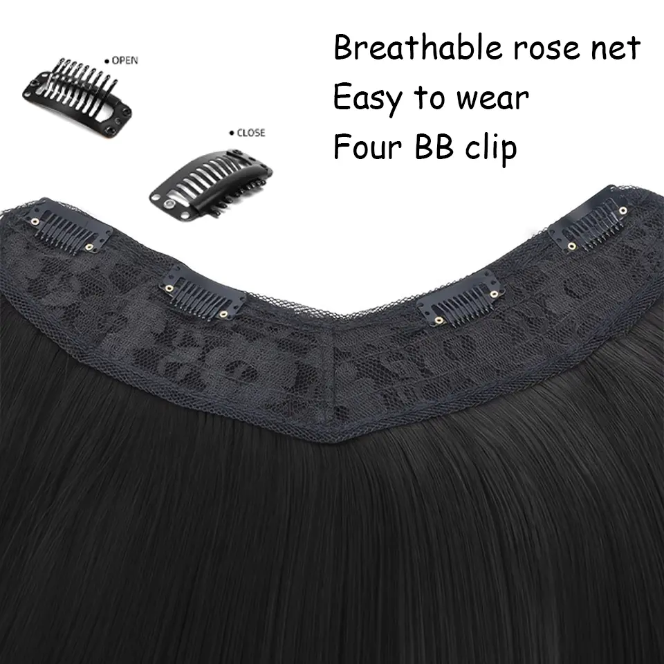 LUPU V-Shaped Long Layered Hair Extensions for Women - Deep Wave Synthetic Wig, Fluffy Top Increase Volume Hair Pad