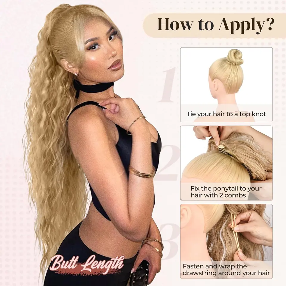 36 Inch Synthetic Long Drawstring Ponytail Extension for Women Curly Wavy Clip in Ponytail Hair Extensions for Daily Party Use