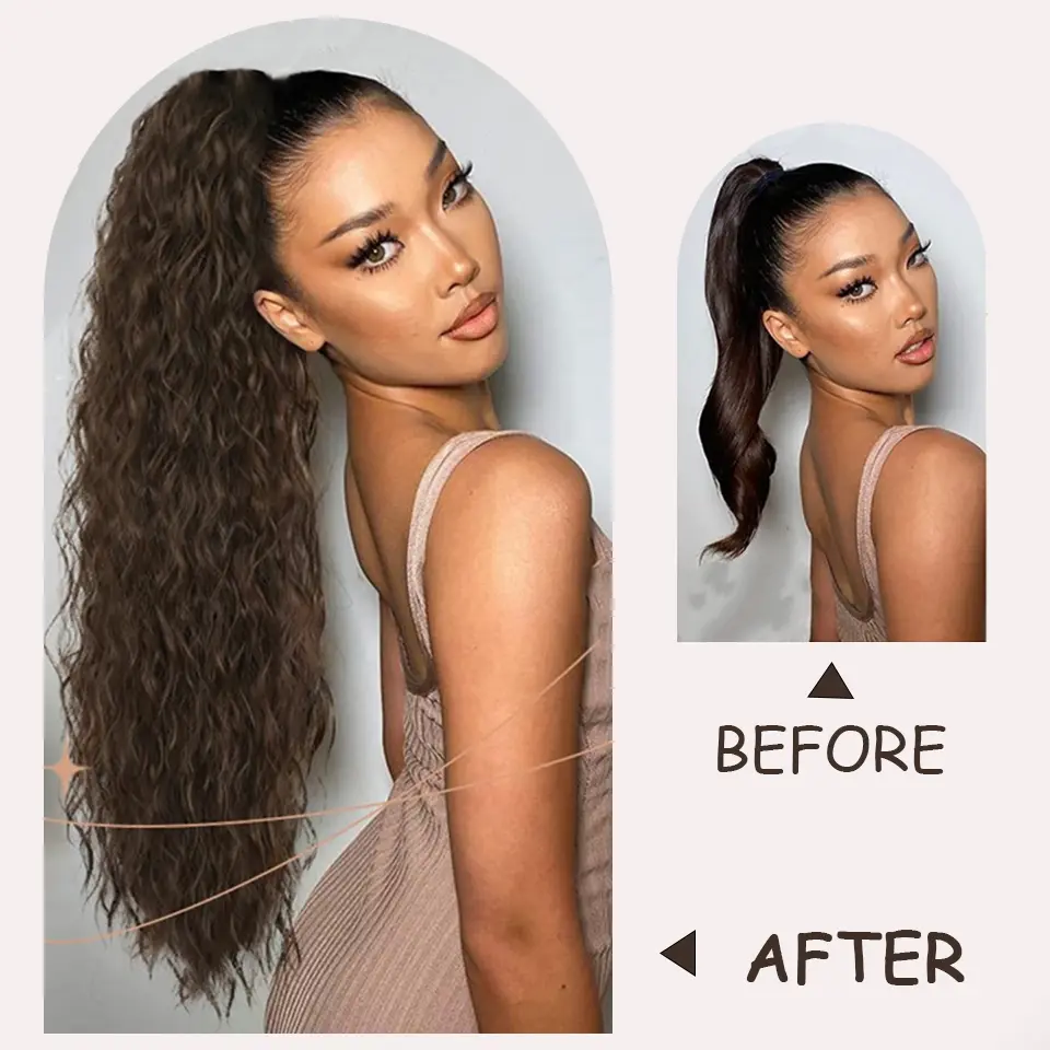 36 Inch Synthetic Long Drawstring Ponytail Extension for Women Curly Wavy Clip in Ponytail Hair Extensions for Daily Party Use