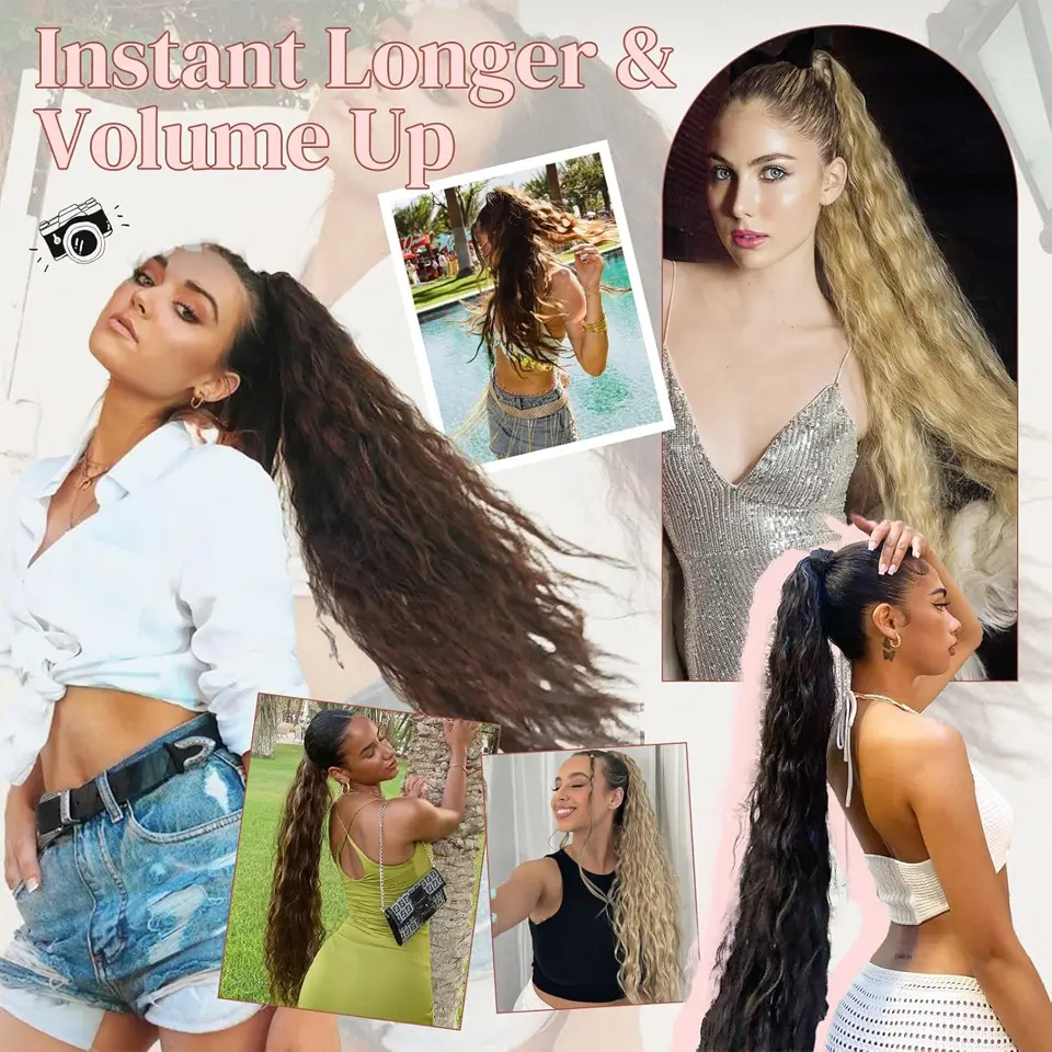 36 Inch Synthetic Long Drawstring Ponytail Extension for Women Curly Wavy Clip in Ponytail Hair Extensions for Daily Party Use