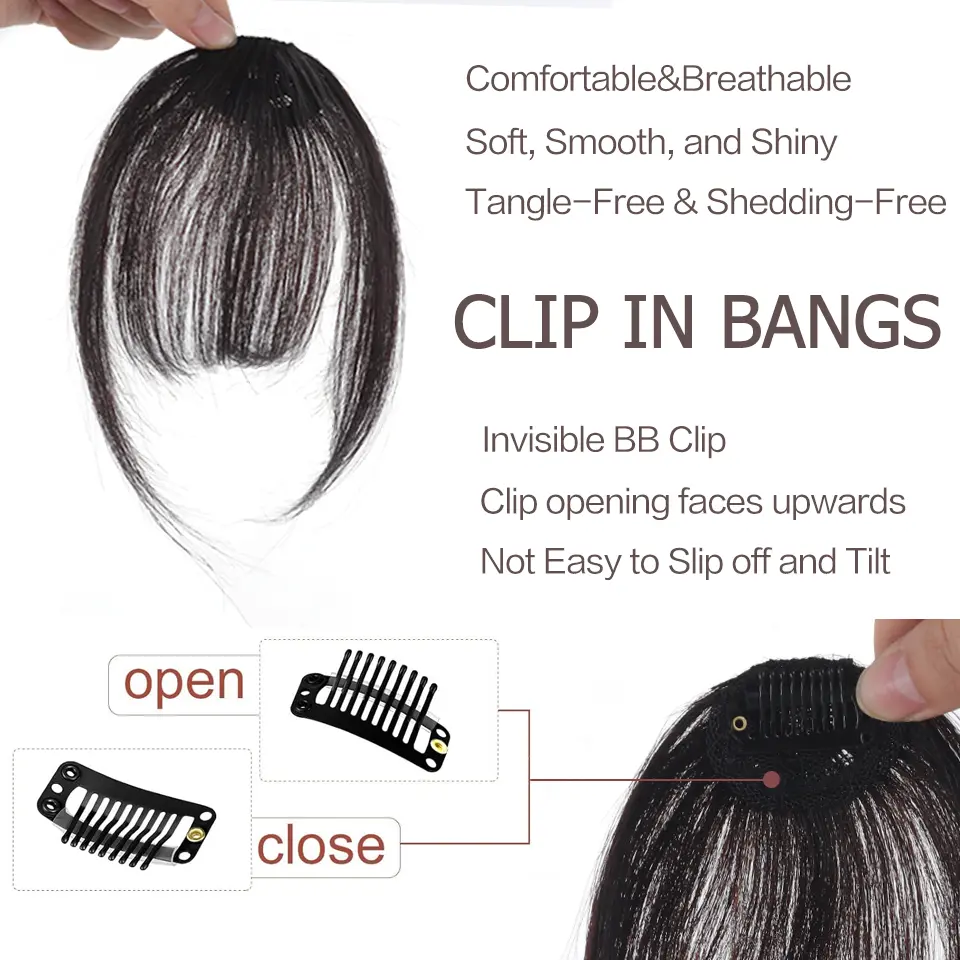 Bangs Hair Clip100% Human Remy Hair Light Brown Clip in Bangs Clip on Air Bangs for Women  for Daily Wear