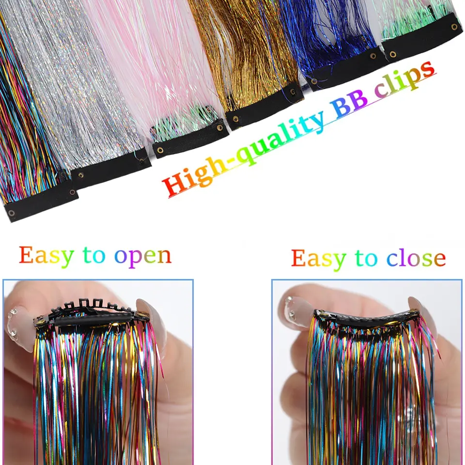 24 Inch Synthetic Clip In Tinsel Colored Hair Extensions For Girls For Party, Christmas, New Year, Halloween, Cosplay
