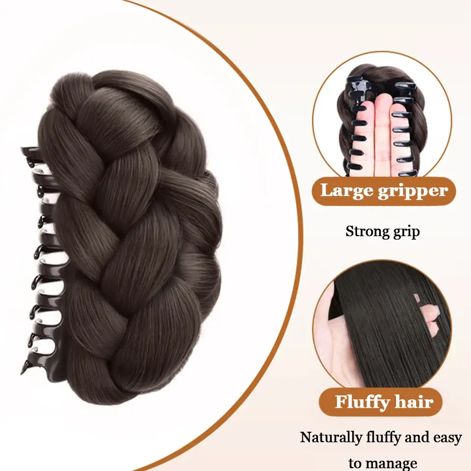 LUPU Synthetic Fried Dough Twists Ball Hair Bun Claw Clip Flower Bud Head Fluffy Dished Hair Back Head Wig Bag for Women