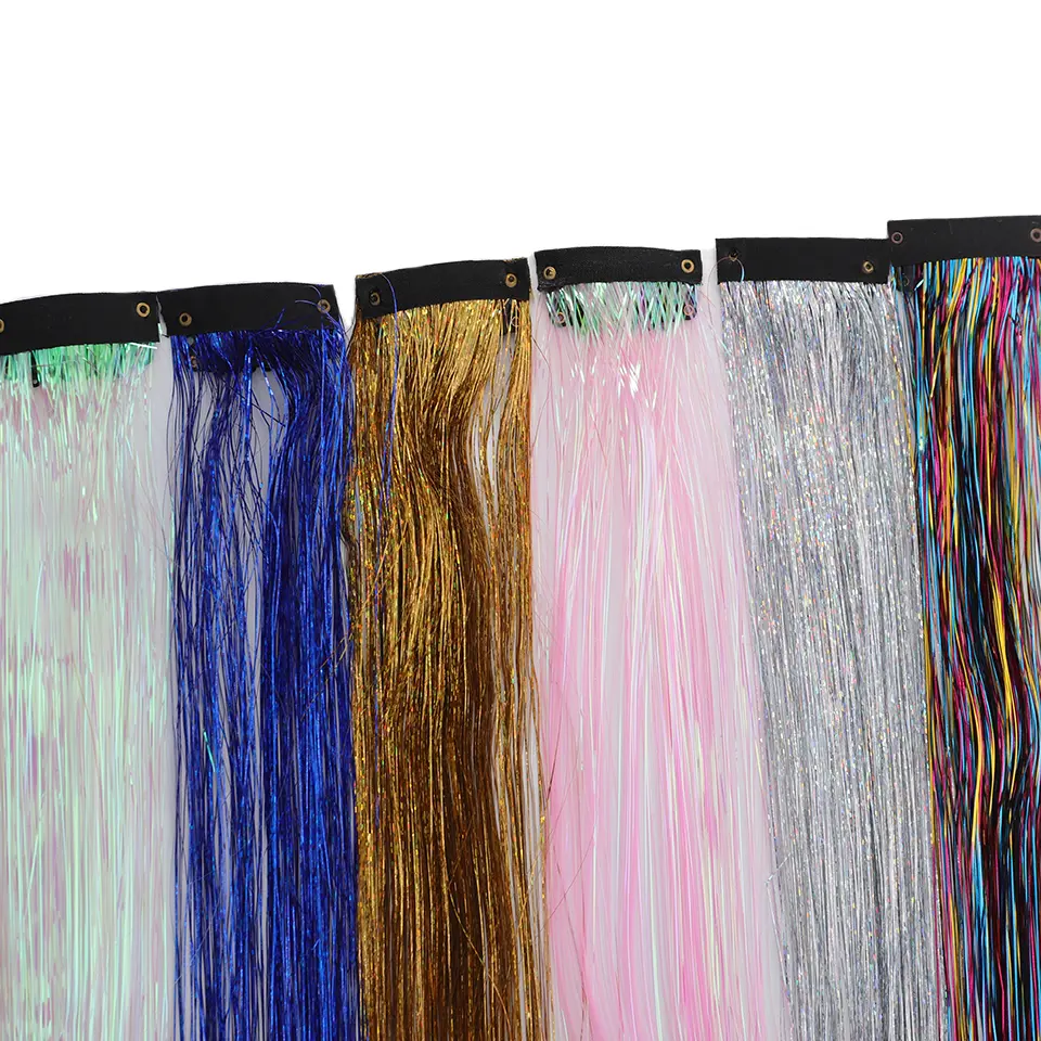 24 Inch Synthetic Clip In Tinsel Colored Hair Extensions For Girls For Party, Christmas, New Year, Halloween, Cosplay